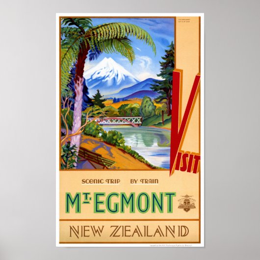 Mt. Egmont New Zealand Vintage Travel Poster (Voorkant)