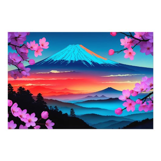Mt. Fuji Cherry Blossom Landschapskunst Print Foto Afdruk (Voorkant)