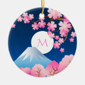 Mt Fuji Cherry Blossom Spring Japan Night Sakura Keramisch Ornament (Voorkant)