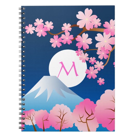 Mt Fuji Cherry Blossom Spring Japan Night Sakura Notitieboek (Voorkant)