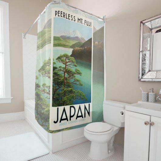 Mt Fuji Japan Travel Poster  kunst Douchegordijn (In situ)