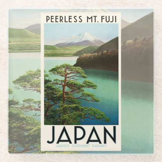 Mt Fuji Japan Travel Poster  kunst Glazen Onderzetter (Voorkant)