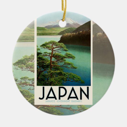 Mt Fuji Japan Travel Poster  kunst Keramisch Ornament (Voorkant)