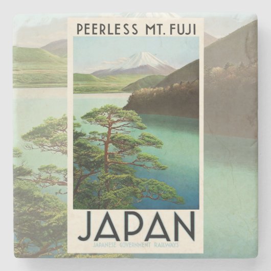 Mt Fuji Japan Travel Poster kunst Stenen Onderzetter (Voorkant)