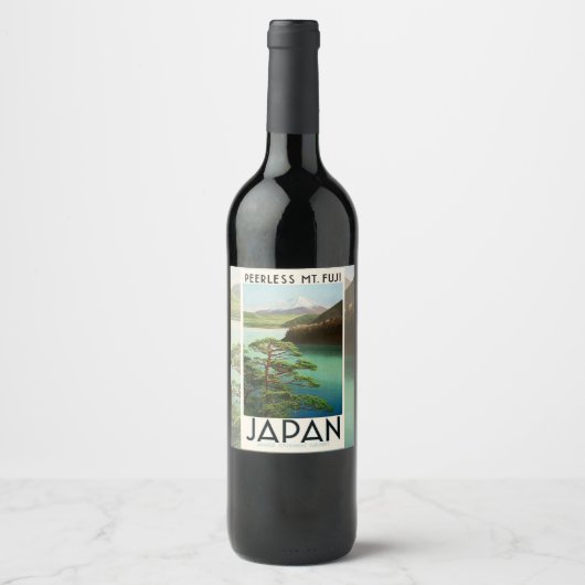 Mt Fuji Japan Travel Poster  kunst Wijn Etiket (Voorkant)