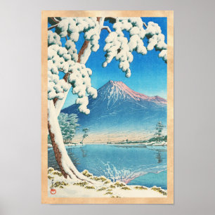 Mt. Fuji na sneeuwval Hasui Kawase shin hanga scèn Poster