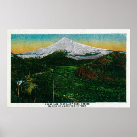 Mt. Hood uit Sandy River, ORMt. Hout, OF Poster (Voorkant)