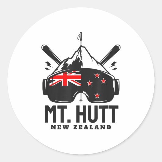 Mt Hutt New Zealand Ski Resort Retro Skiing Ronde Sticker (Voorkant)