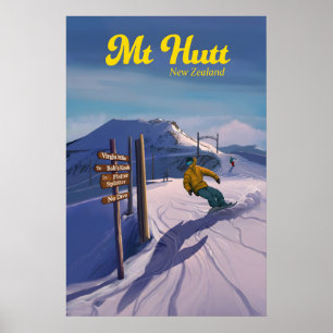 Mt Hutt Nieuw-Zeeland Snowboarden Reisposter Poster