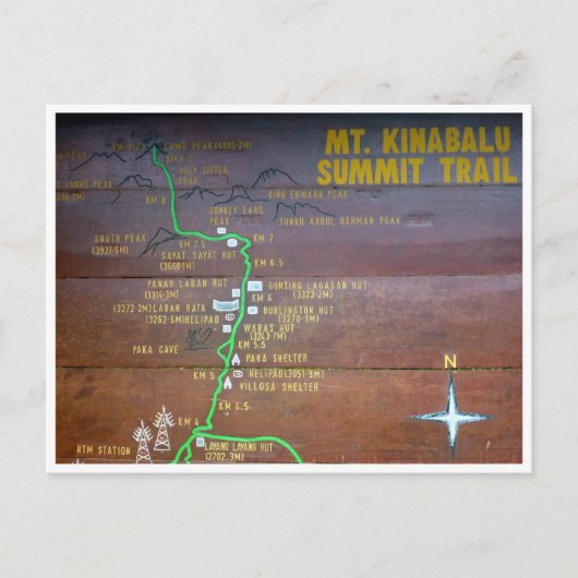 mt kinabalu trail-teken briefkaart (Voorkant)