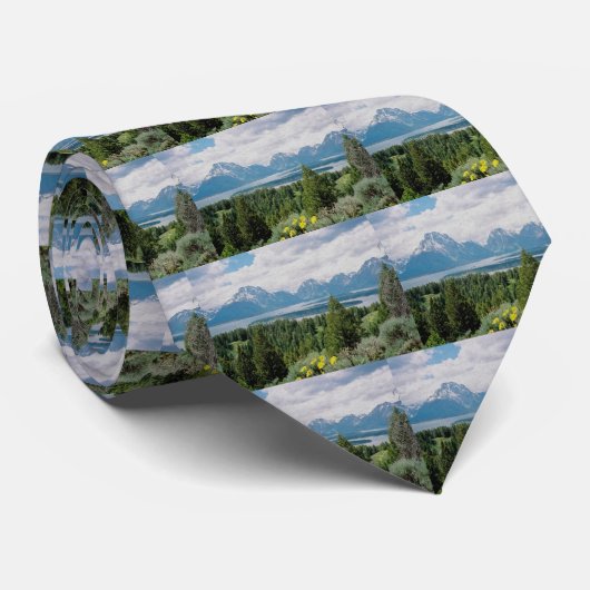 Mt. Moran en Jackson Lake Stropdas (Opgerold)