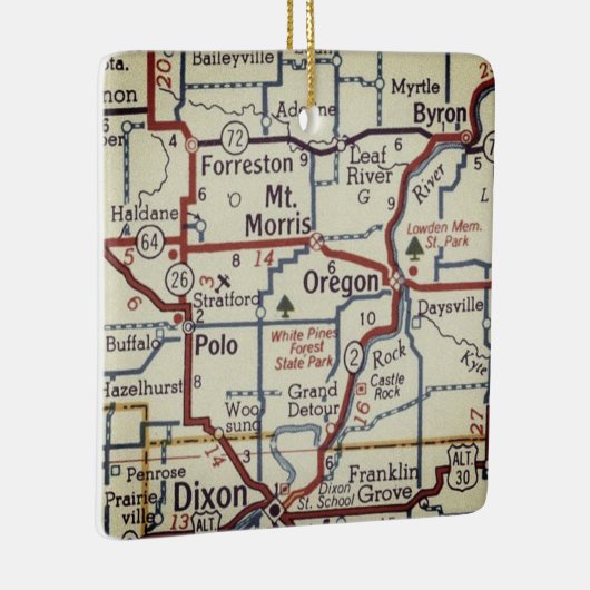 Mt. Morris en Oregon Illinois Map Keramisch Ornament (Rechts)