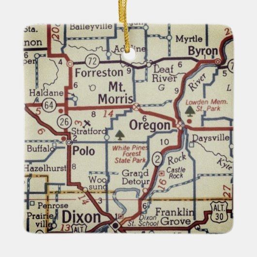 Mt. Morris en Oregon Illinois  Map Keramisch Ornament (Voorkant)