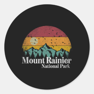Mt Mount Rainier Nationaal Park Retro Stijl Wandel Ronde Sticker