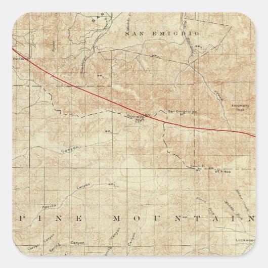 Mt Pinos quadrangle toont San Andreas Rift Vierkante Sticker (Voorkant)