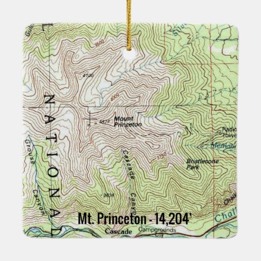 Mt. Princeton Fourteener Topo Map Keramisch Ornament (Achterkant)