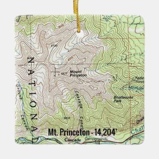 Mt. Princeton Fourteener Topo Map Keramisch Ornament (Voorkant)