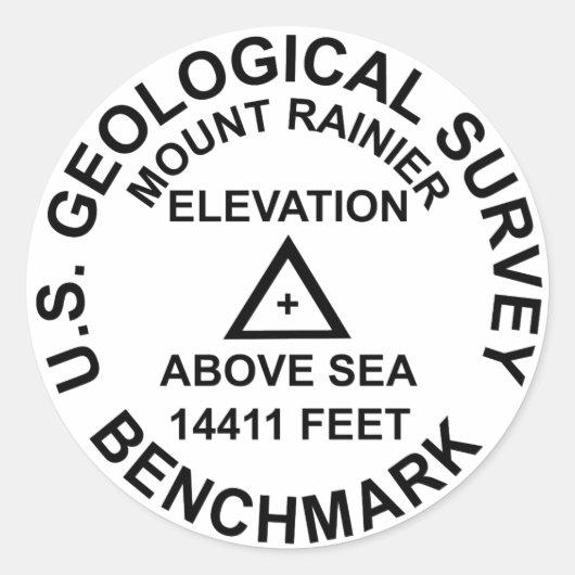 Mt. Rainer USGS Style Benchmark Ronde Sticker (Voorkant)
