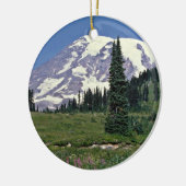 Mt. Rainer, Washington Red bloemen Keramisch Ornament (Links)