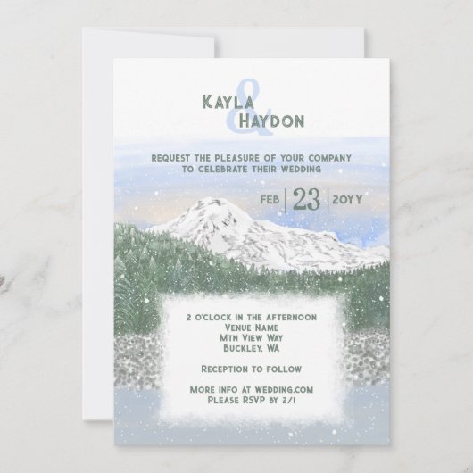 Mt. Rainier, Falling Snow Winter Wedding Kaart (Voorkant)