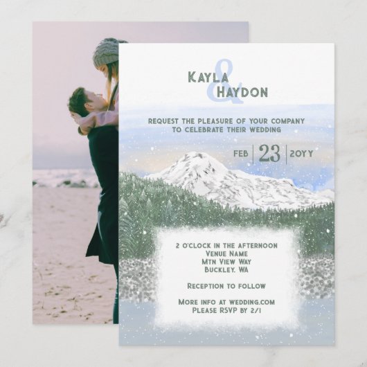 Mt. Rainier, Falling Snow Winter Wedding Kaart (Voorkant / Achterkant)