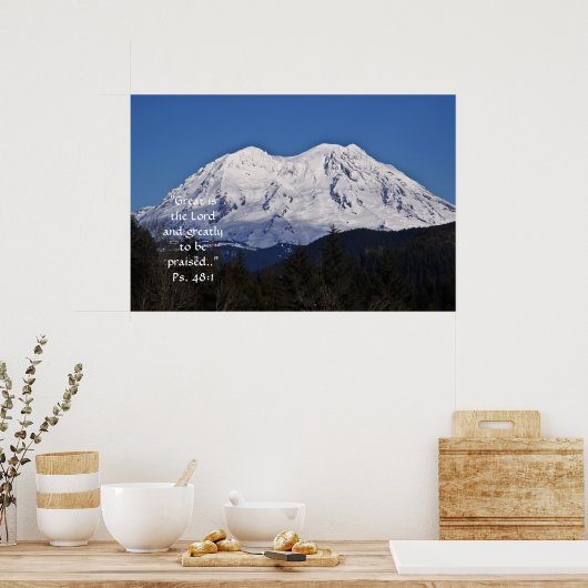 Mt. Rainier in winter Afdrukken met Scriptversie Poster (Keuken)