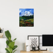 Mt Rainier met bloemen Poster (Thuiskantoor)