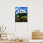 Mt Rainier met bloemen Poster (Keuken)