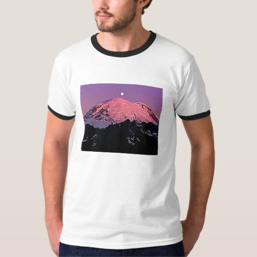 Mt Rainier Moon Night Snow Winter Sky T-shirt (Voorkant)
