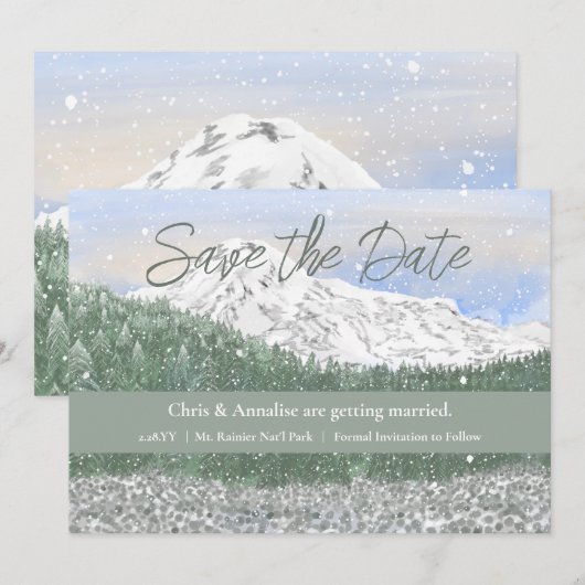 Mt Rainier National Park Wedding Save the Date (Voorkant / Achterkant)