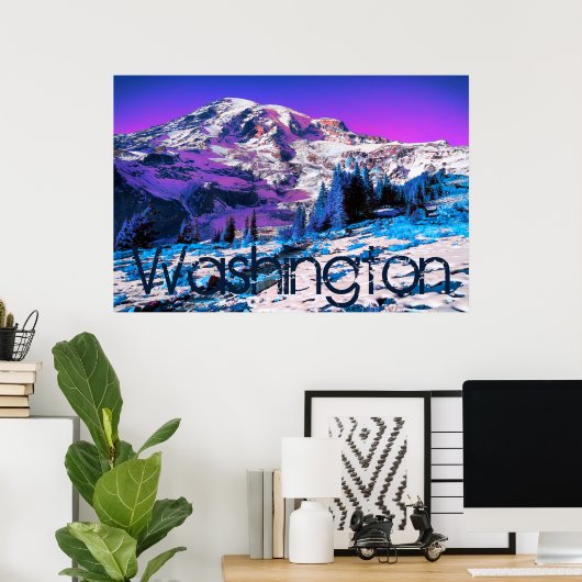 Mt Rainier Psychedelic Paarse Recolor Washington Poster (Thuiskantoor)