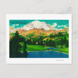 Mt. Rainier uit het meer van Tipsoo bij Chinook Pa Briefkaart