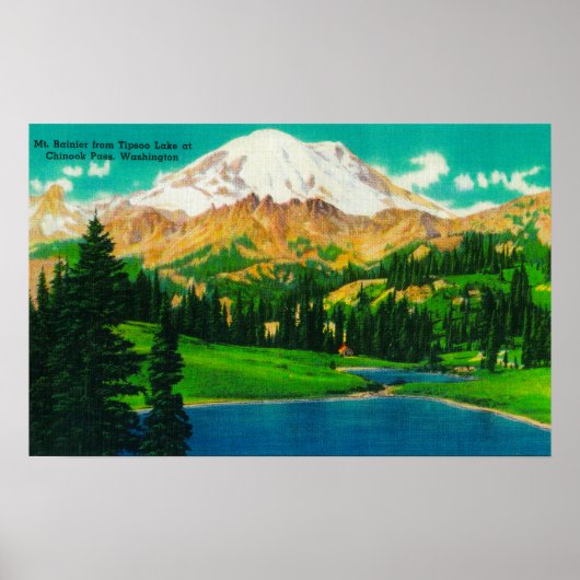 Mt. Rainier uit het meer van Tipsoo bij Chinook Pa Poster (Voorkant)