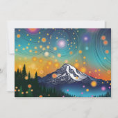 Mt. Rainier w Evening Sterrenhemel en vuurvliegjes Feestdagenkaart (Voorkant)