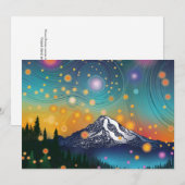 Mt. Rainier w Evening Sterrenhemel en vuurvliegjes Feestdagenkaart (Voorkant / Achterkant)