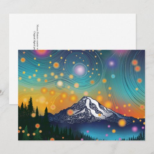 Mt. Rainier w Evening Sterrenhemel en vuurvliegjes Feestdagenkaart (Voorkant / Achterkant)