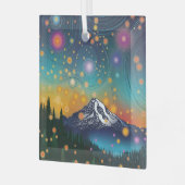 Mt. Rainier w Evening Sterrenhemel en vuurvliegjes Glas Ornament (Voorkant links)