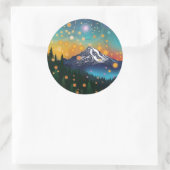 Mt. Rainier w Evening Sterrenhemel en vuurvliegjes Ronde Sticker (Tas)