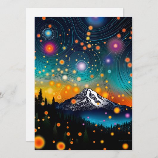 Mt. Rainier w Evening Sterrenhemel en Wildbloemen Feestdagenkaart (Voorkant / Achterkant)