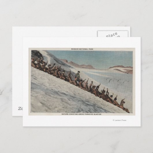 Mt. Rainier, WA - Lijn mensen die in Briefkaart (Voorkant / Achterkant)