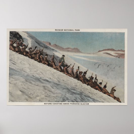 Mt. Rainier, WA - Lijn mensen die in Poster (Voorkant)