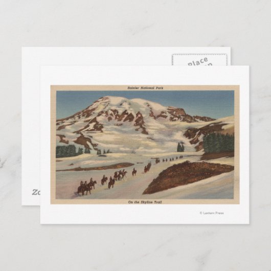 Mt. Rainier, WA - Mannen op Horseback op Skyline Briefkaart (Voorkant / Achterkant)