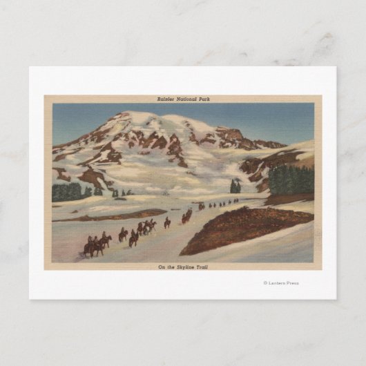 Mt. Rainier, WA - Mannen op Horseback op Skyline Briefkaart (Voorkant)