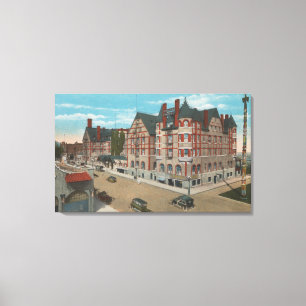 Mt. Rainier, WA - Uitzicht van het Tacoma Hotel & Canvas Afdruk