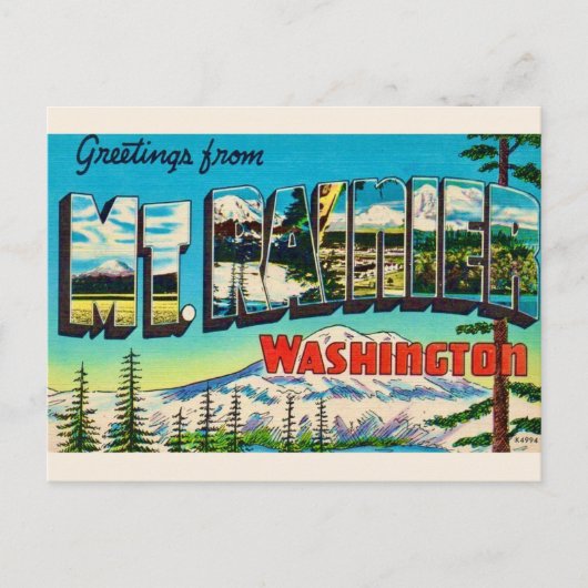 Mt Rainier Washington Retro Ansichtkaart Briefkaart (Voorkant)