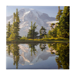 Mt. Rainier weerspiegeld in een bergmeer bij Plumm Tegeltje