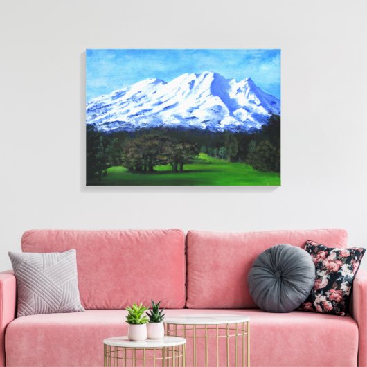 MT RUAPEHU, NZ, Snowy Mountain Pastures Canvas Afdruk (Insitu (Woonkamer))