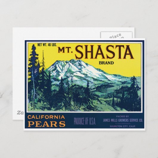  mt Shasta California Pars Label Briefkaart (Voorkant / Achterkant)