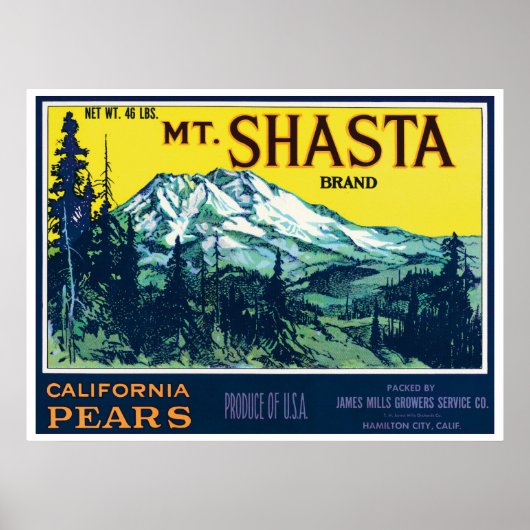 mt Shasta California Pars Label Poster (Voorkant)