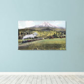Mt. Shasta en Southern Pacific Rail Canvas Afdruk (Insitu (Houten vloer))